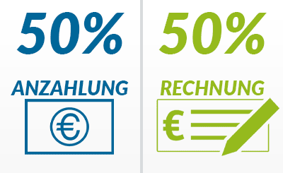 50% Vorauskasse / 50% auf Rechnung